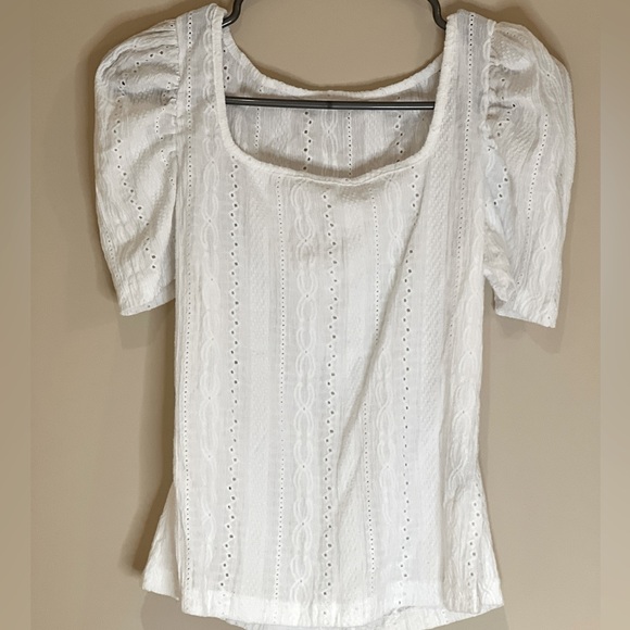 SHEIN privé summer eyelet embroidered square neck puff sleeve white tee - Picture 1 of 3